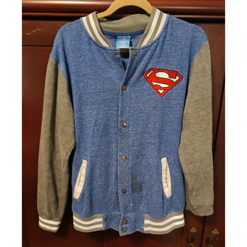 Men’s Superman Long Sleeve Snap Button Varsity Style Jacket Size S